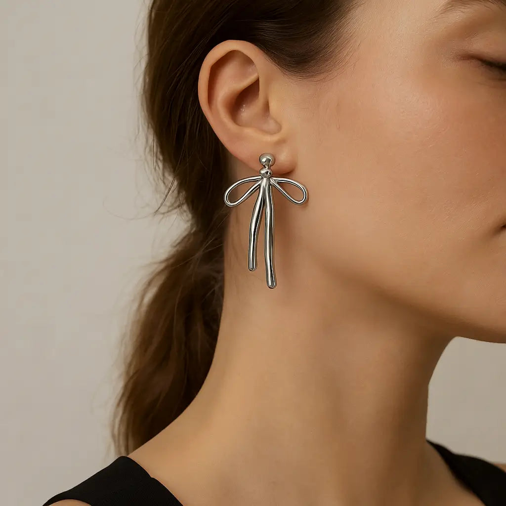 Luxe Kerst Strik Zilver Oorbellen